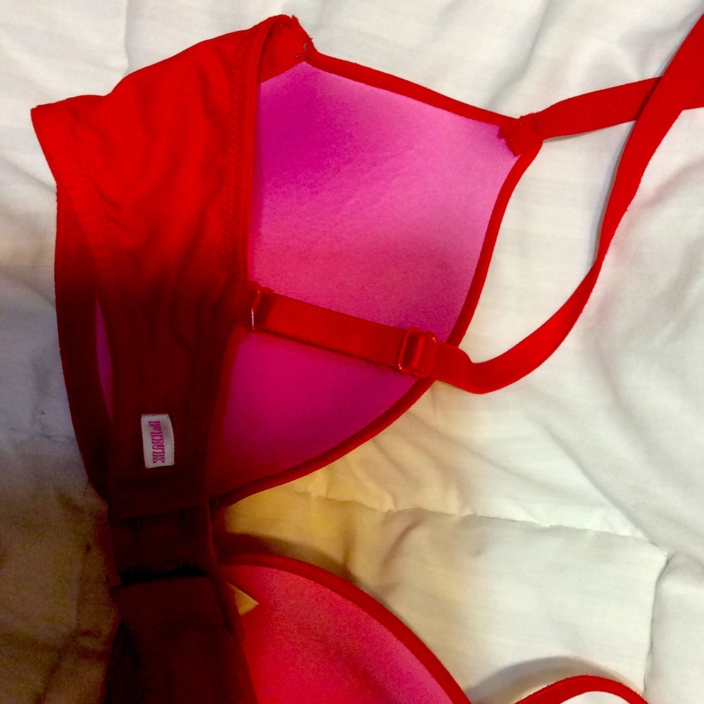 VS Pink 34-D red bra.